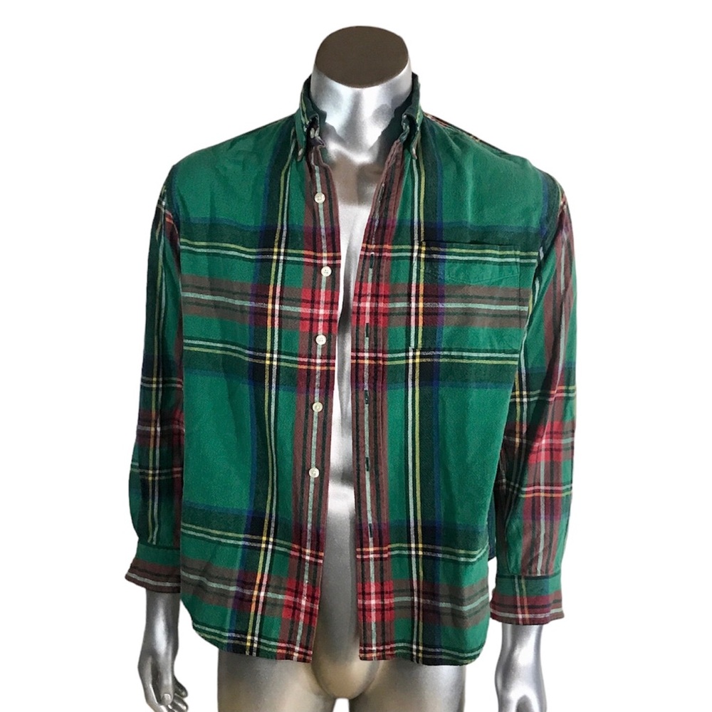 Gap Green Medium Flannel Plaid Button Front Cotton Shirt Striped